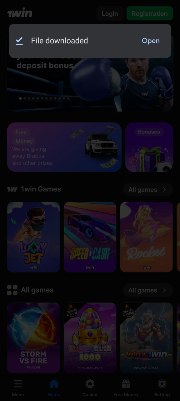 Download the 1win APK file and locate it on your phone.