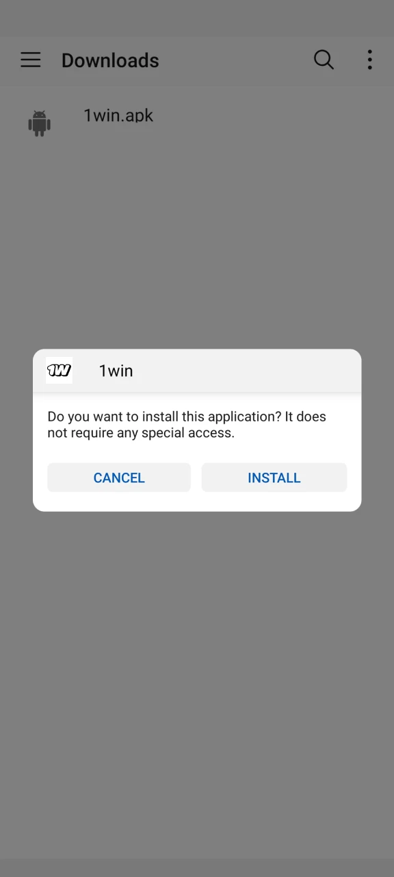 Confirm the installation of the 1win app.