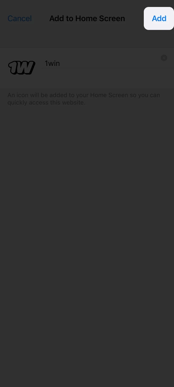 Complete adding the 1win shortcut to your iOS device.