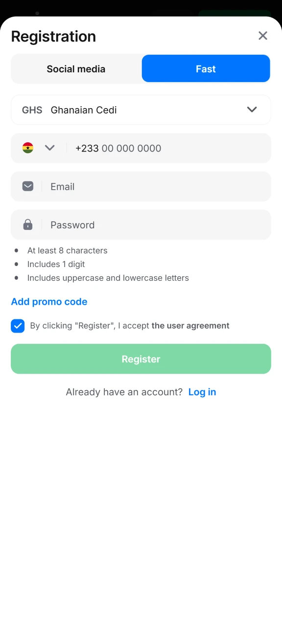 Create an account at 1win in any convenient way.