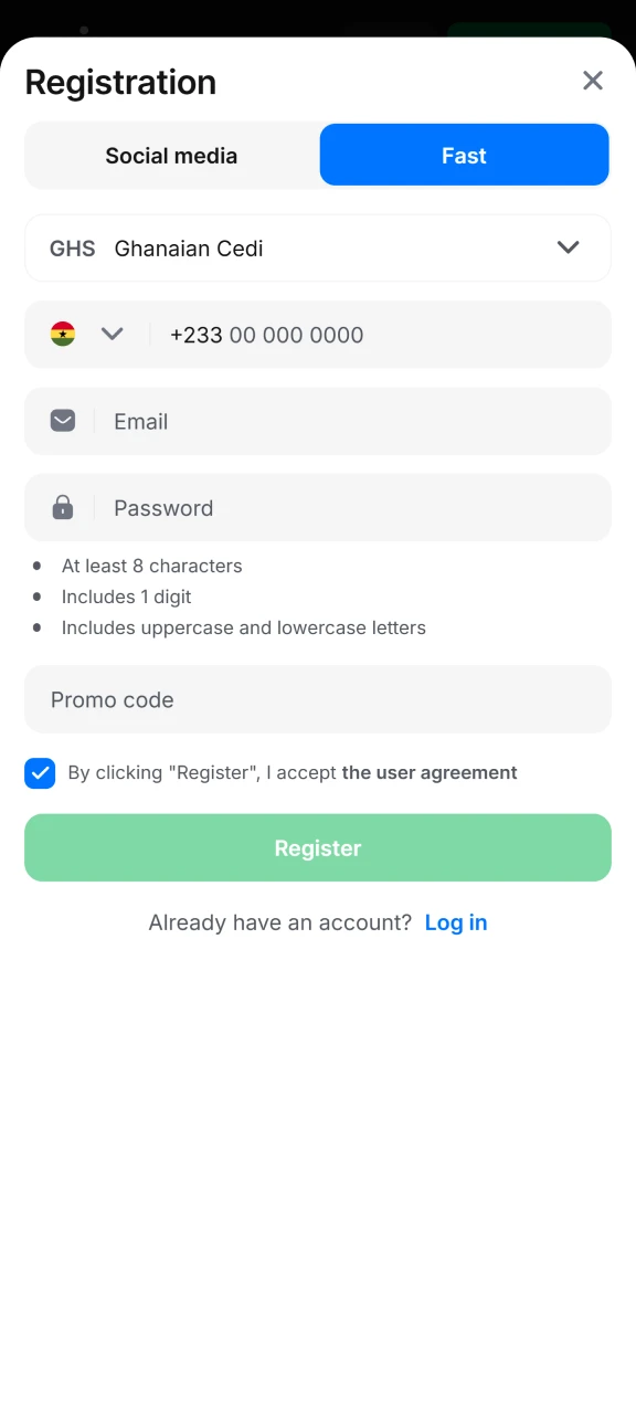 Register or log in to your account to make a deposit at 1win.
