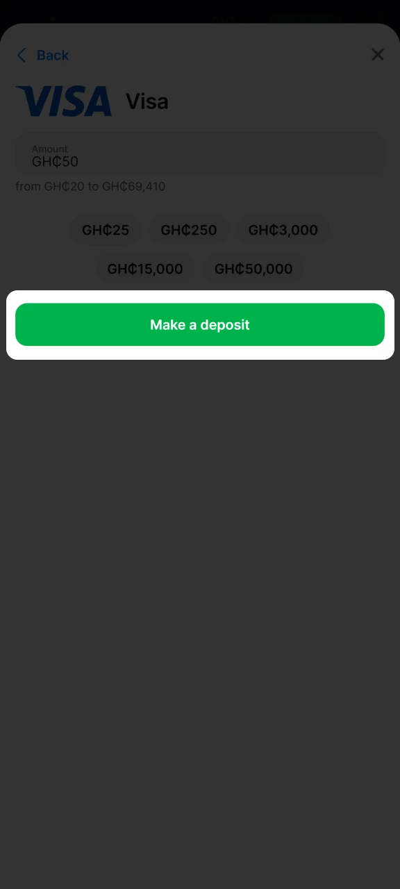 Confirm your 1win deposit by clicking on the button.