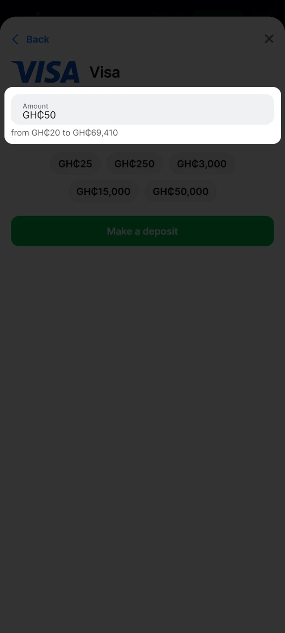 Fill in the appropriate field to make a deposit to your 1win account.