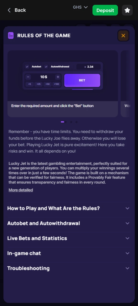Check out the main rules of Lucky Jet on the 1win website.