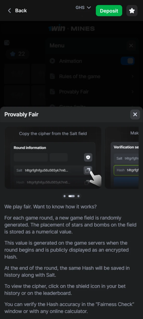 The Mines game from 1win is completely fair for players.