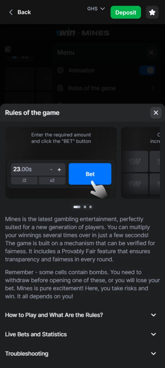 Familiarize yourself with the rules of the Mines game at 1win.