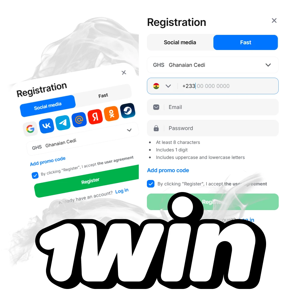 Select a convenient method and register at 1win.