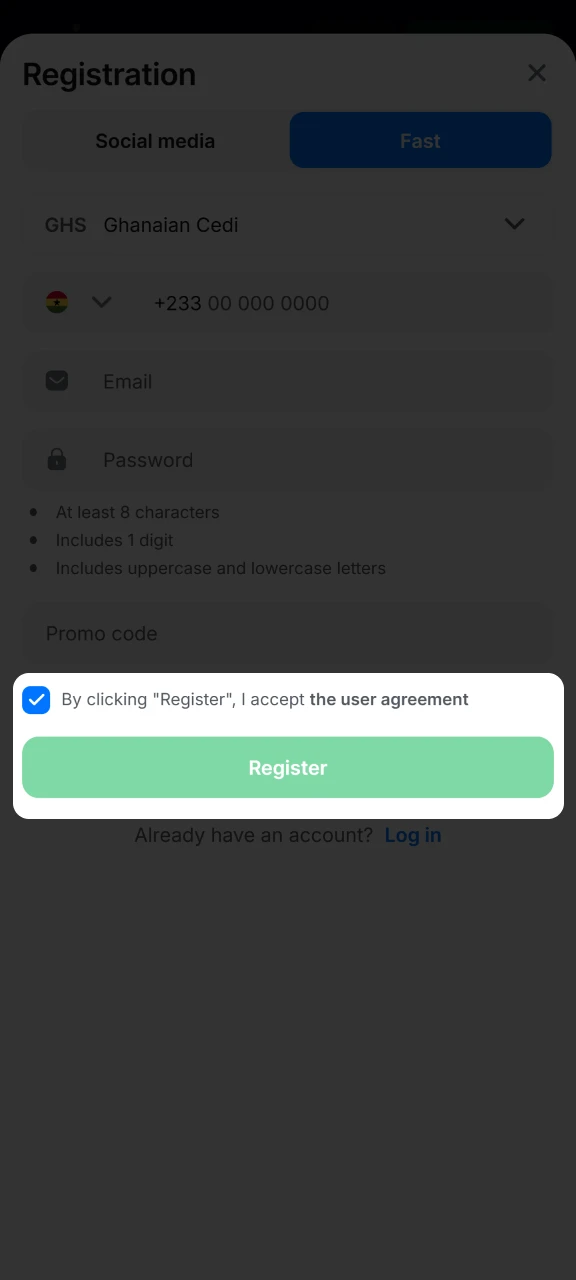 Agree to the terms and conditions and complete your registration on the 1win website.
