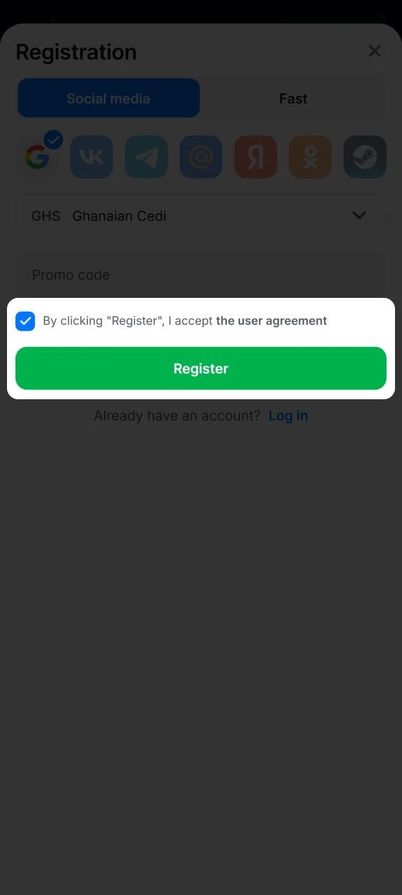 Finish your registration on the 1win website.