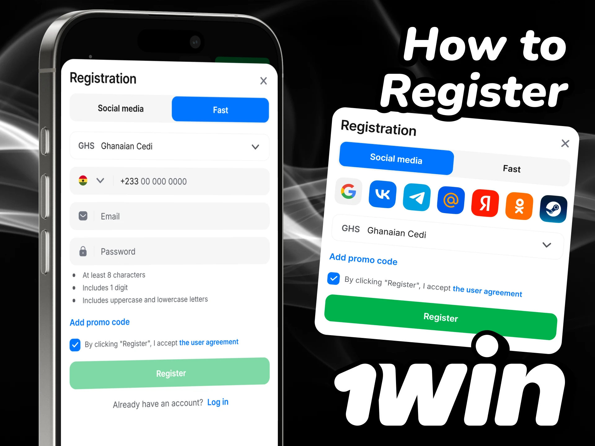 Create an account in the 1win app to play and place bets.
