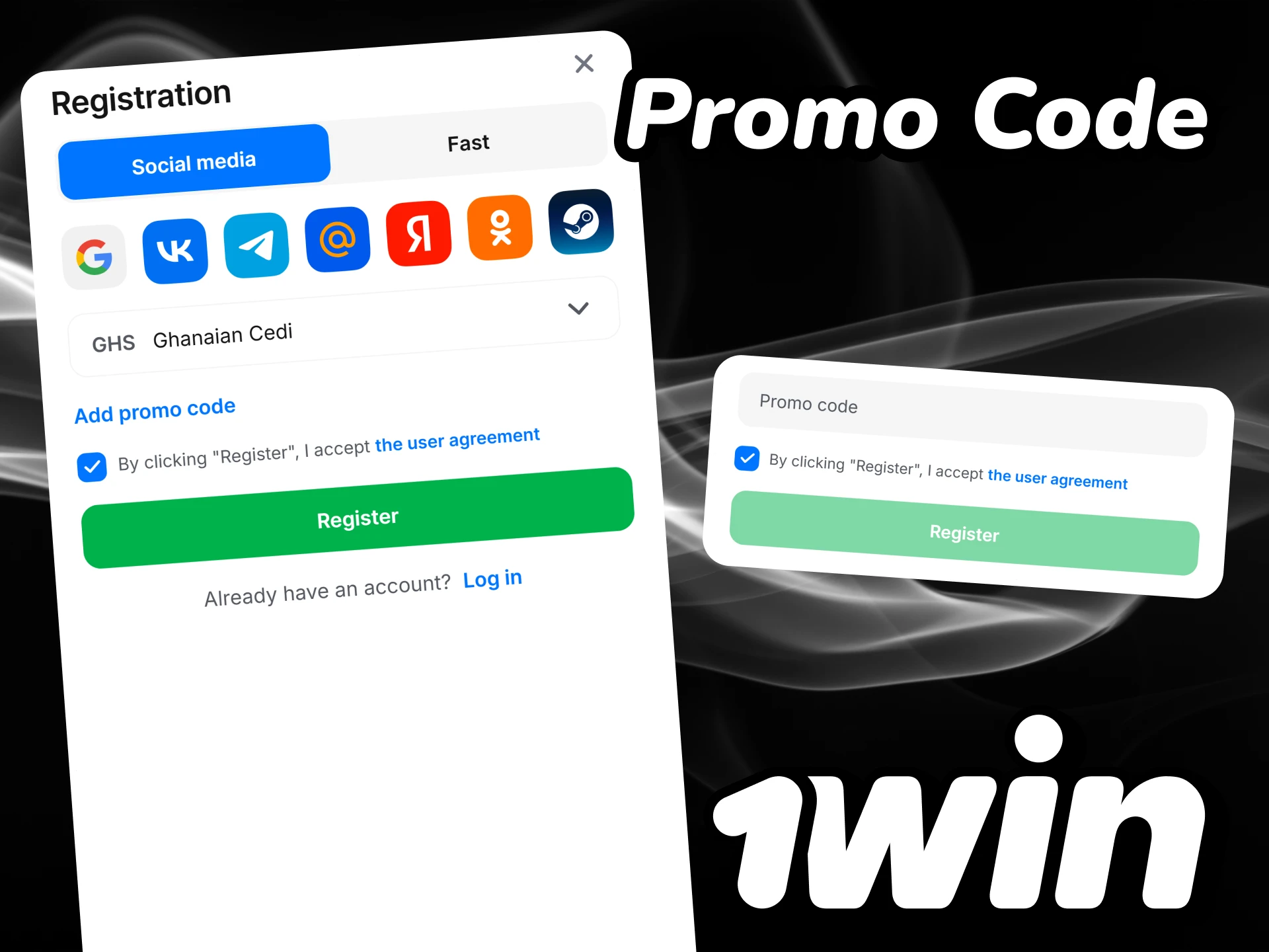 Enter the promo code when registering at 1win.