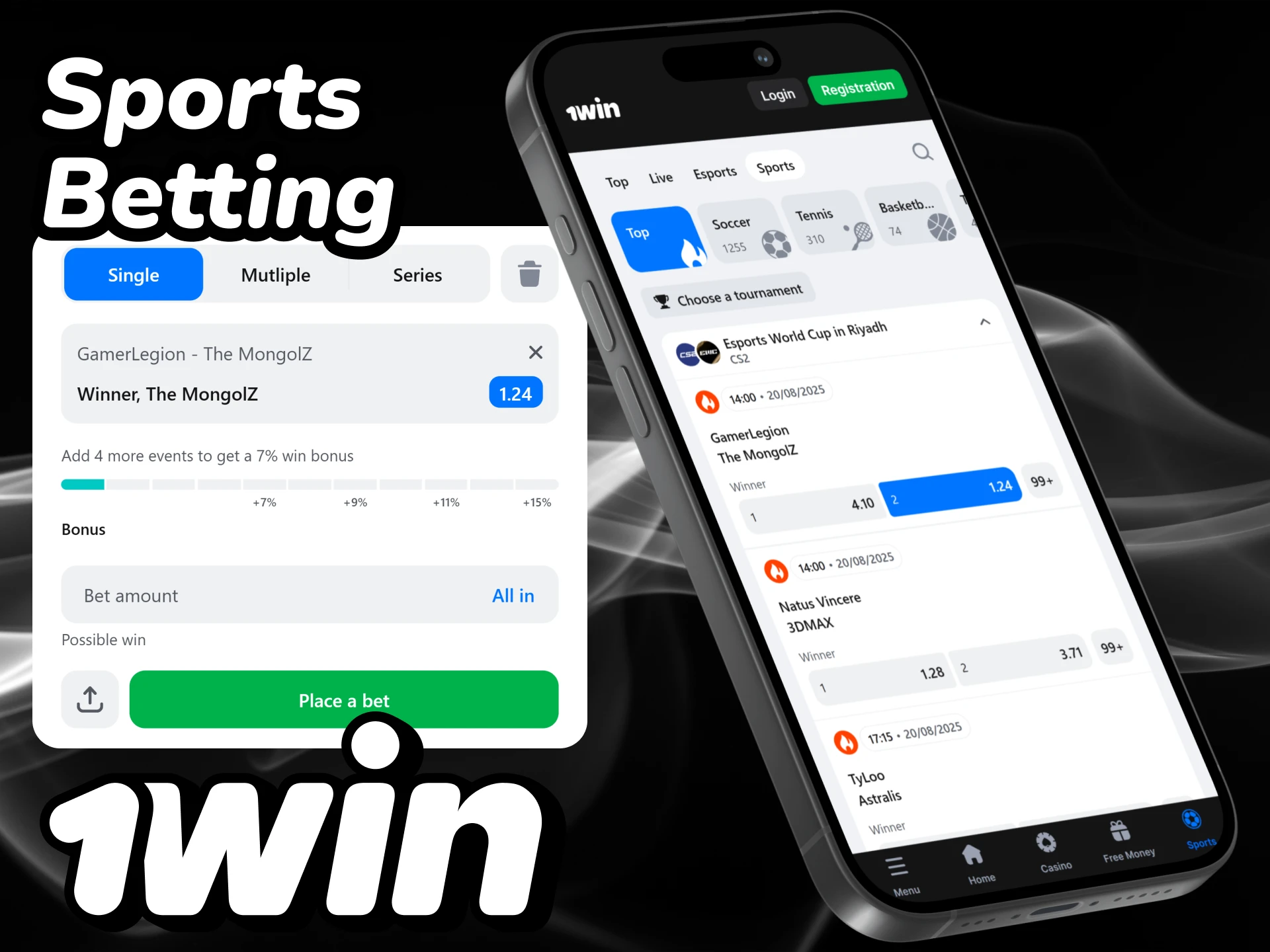 Bet on your favorite sports in the 1win app.