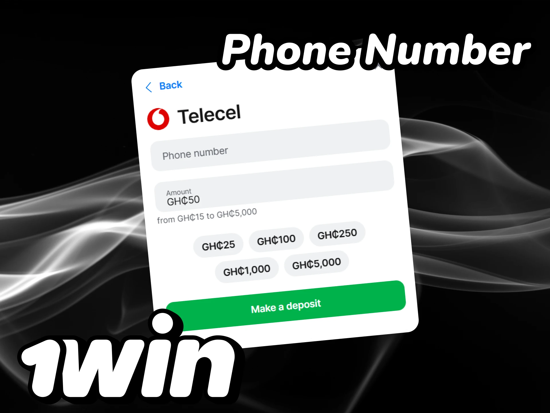 Use your phone number to top up your 1win account.