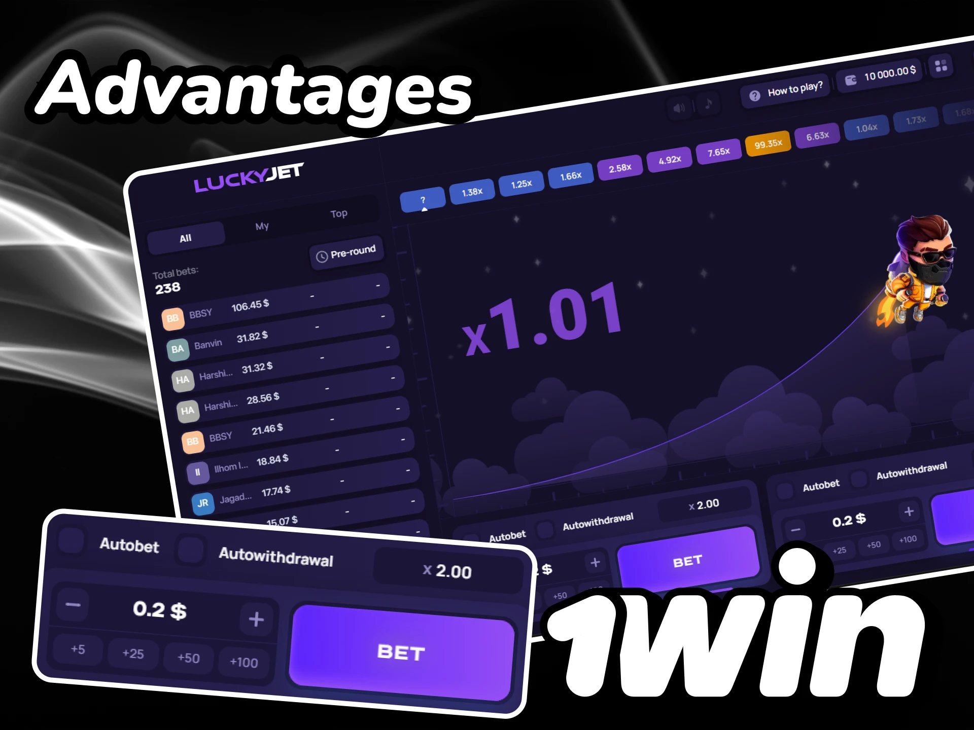 The Lucky Jet game has many advantages that you can check out at 1win.