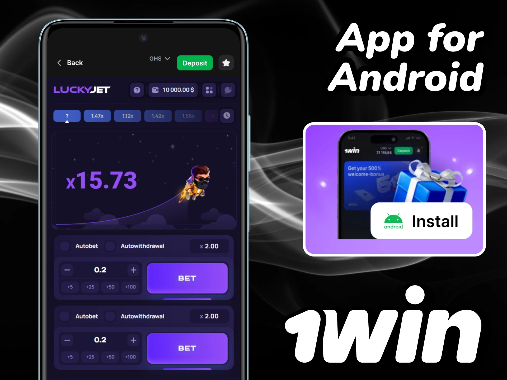 Download the 1win app to your Android device to play Lucky Jet.