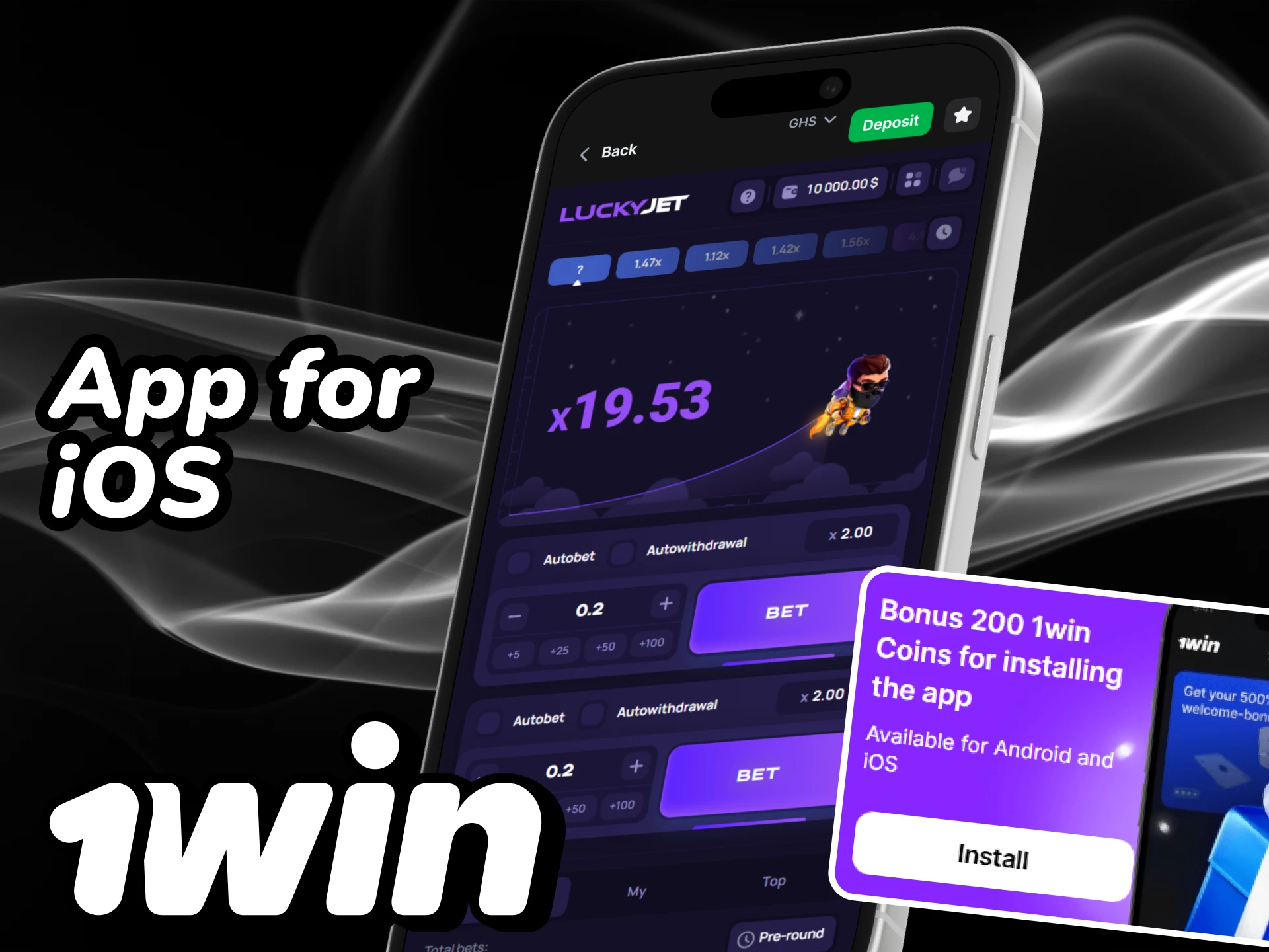 Start playing 1win Lucky Jet on your iOS device.