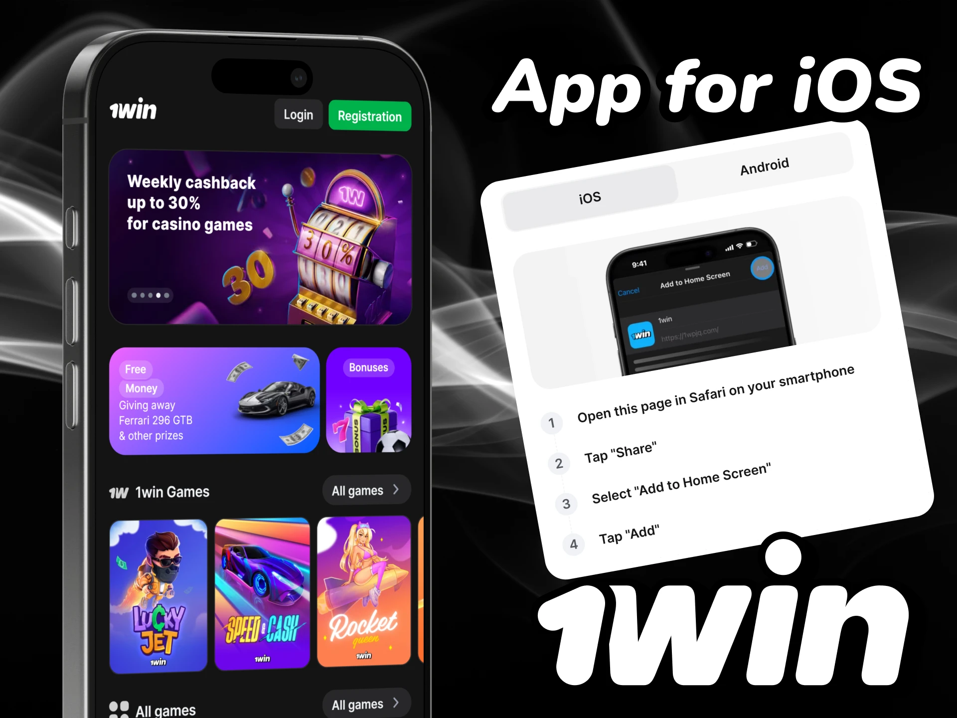 Add the 1win shortcut to your iOS device.