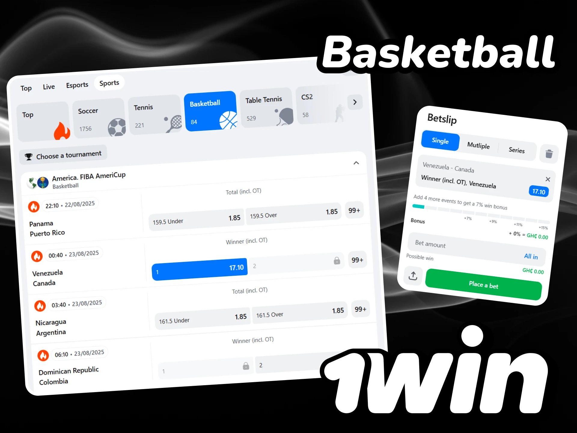 Place bets on basketball matches on the 1win platform.