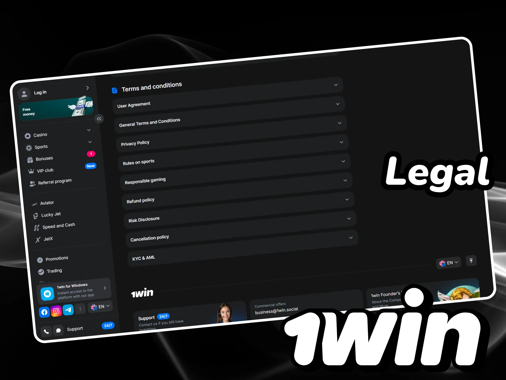 The official 1win platform is legal in Ghana and operates in accordance with the law.