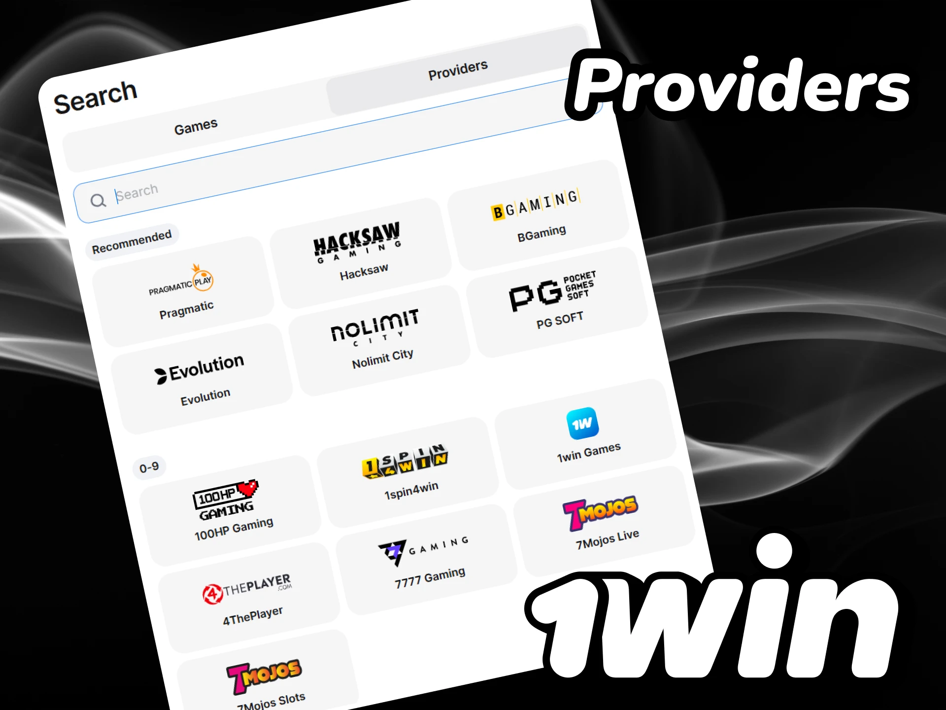 Check out the list of game providers at 1win.
