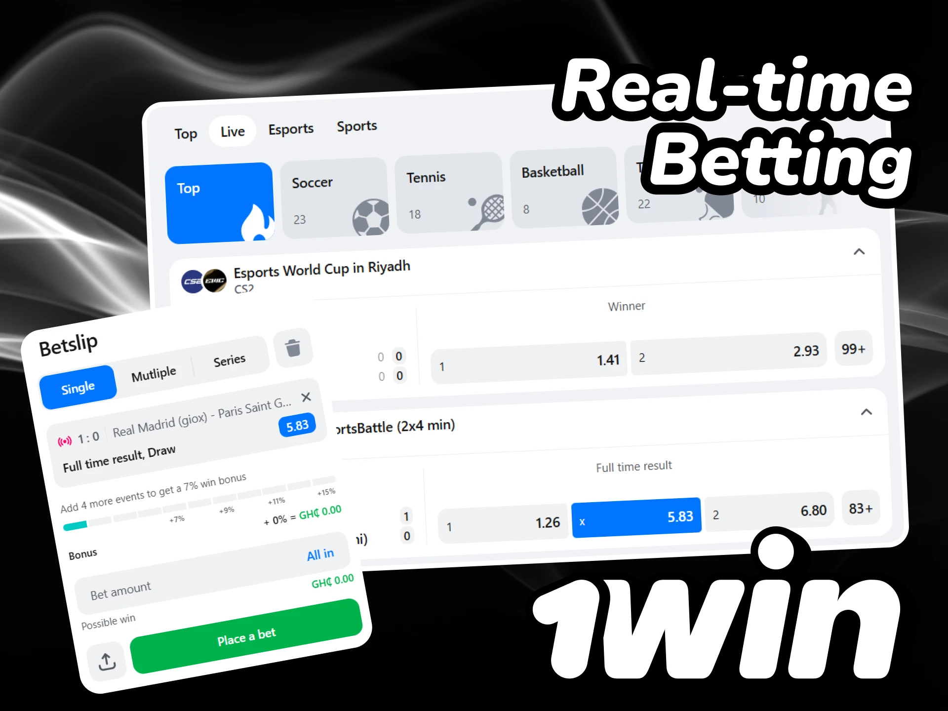 Place bets in real time on the 1win platform.