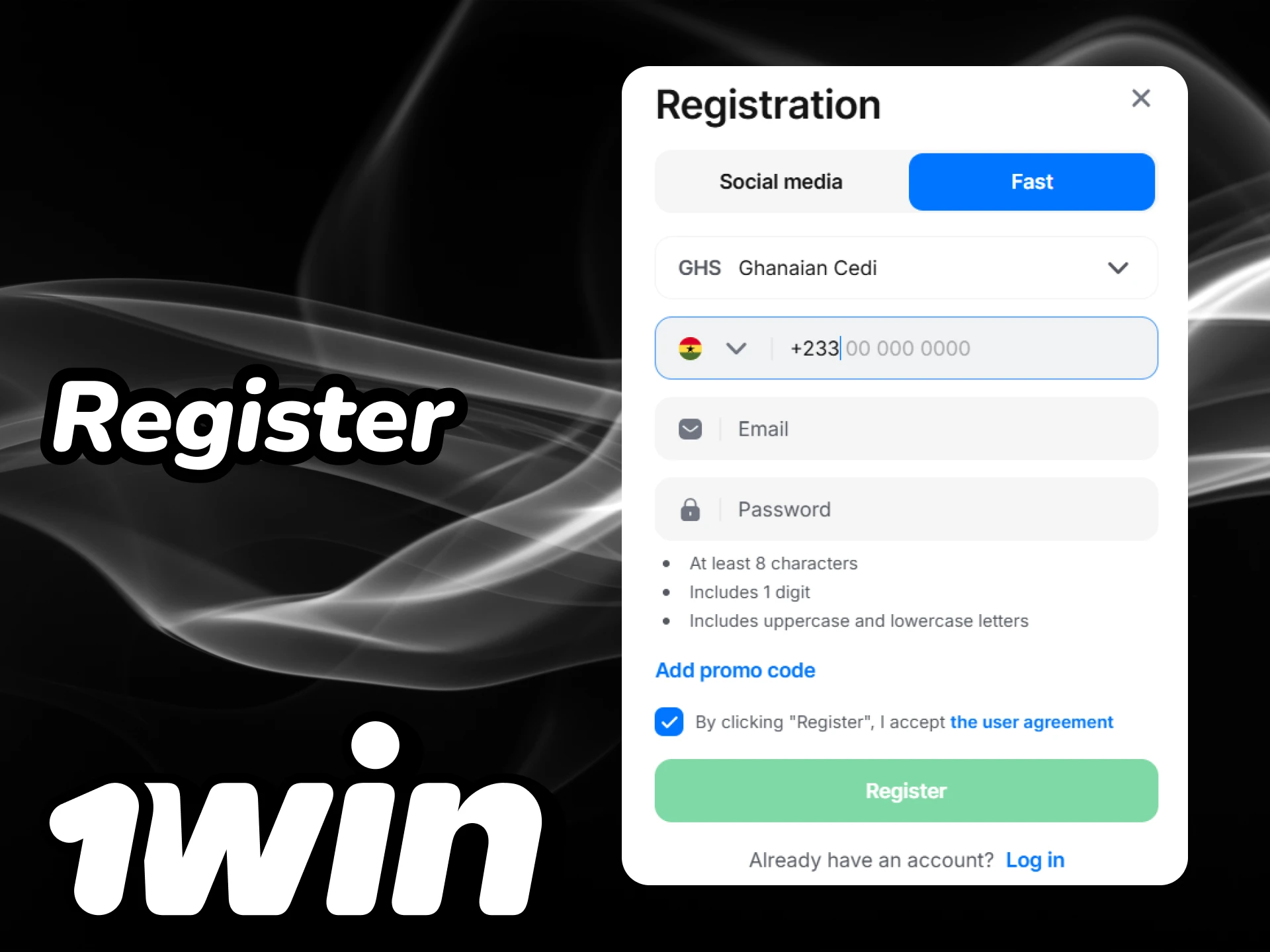 Register at 1win in any convenient way.