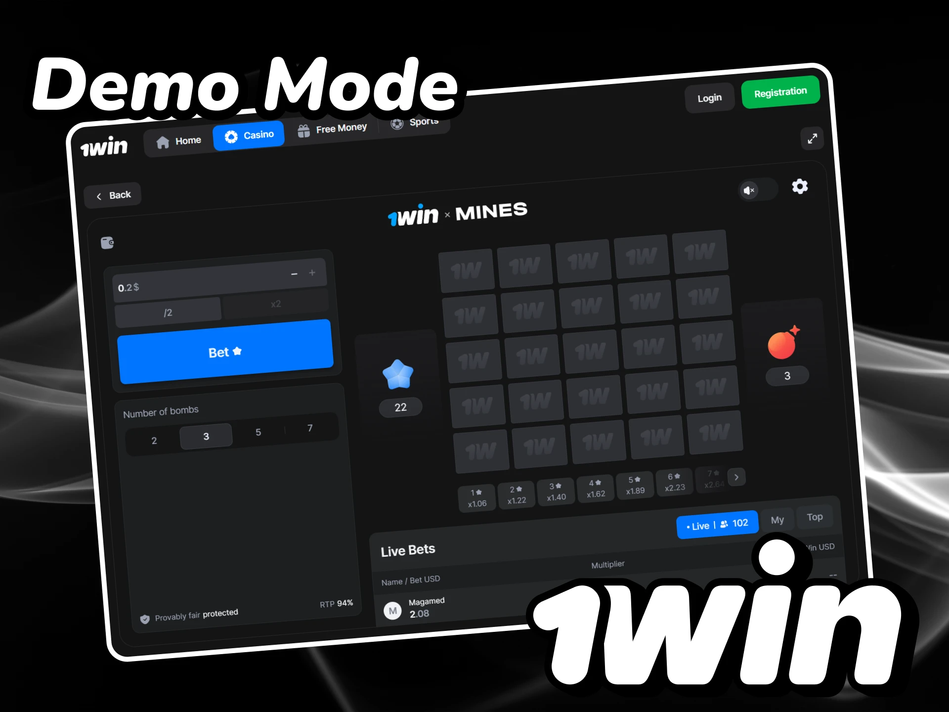 A demo mode is available for playing 1win Mines.