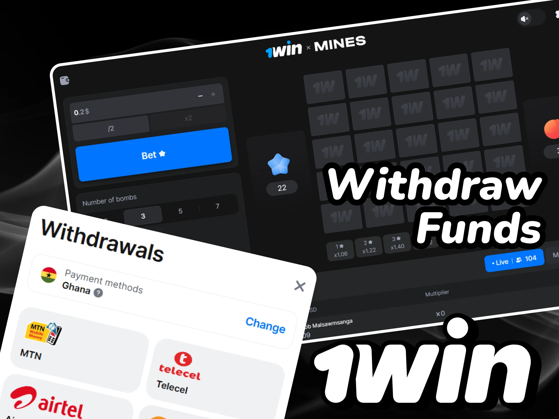 Withdraw your winnings from the Mines game on the 1win website.