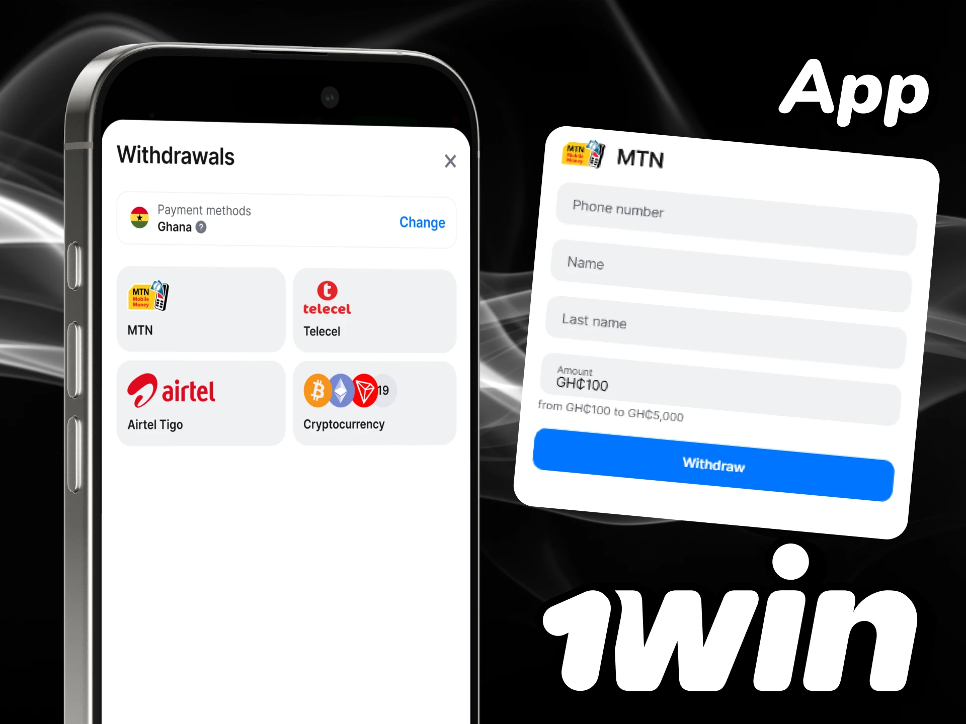 Withdraw your money from 1win via the app.