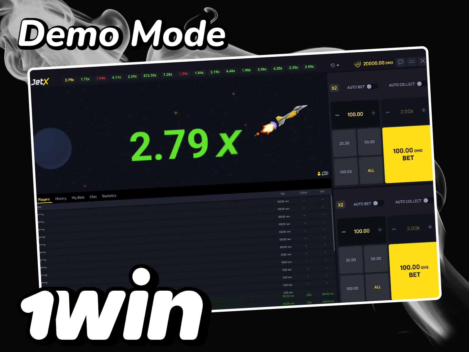 Play JetX demo mode for free at 1win.