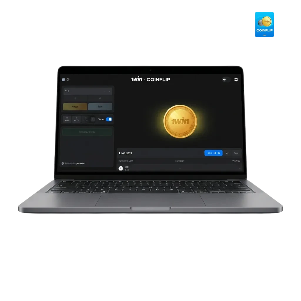1win CoinFlip game interface showing coin toss betting options with high RTP gameplay in Ghana
